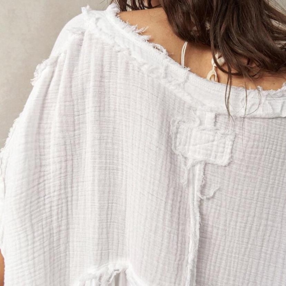 We The Free Nwot Boho Asymmetrical Hem Oversized Blouse Gauze Cotton Sz Small - Picture 4 of 15